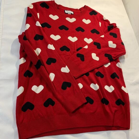 Charter Club Sweater Womens XL Red Heart Pattern Festive Crew Classic Playful - Picture 6 of 10